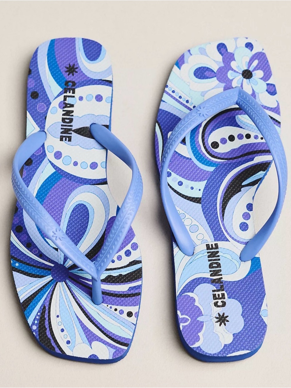 Anthropologie Celendine Blue Patterned Flip Flops Sandals NWT 9 Beach Pool Chic